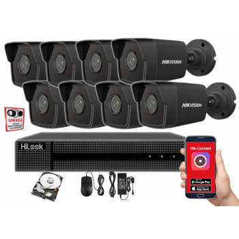 ZESTAW MONITORINGU IP Hikvision HiLook NVR-8CH-4MP/8P + 8x IPCAM-B4 BLACK 4MPX 2.8mm IR30 1TB